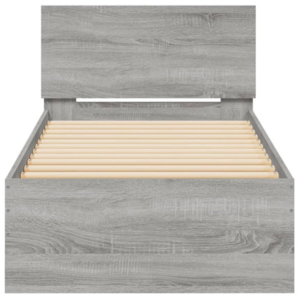 sengeramme med sengegavl og LED-lys 90x200 cm grå sonoma-eg