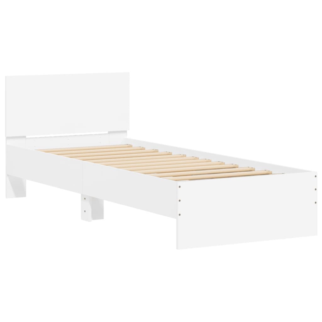 sengeramme med sengegavl og LED-lys 90x190 cm hvid