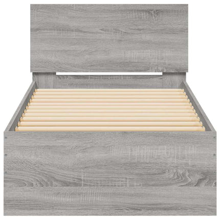 sengeramme med sengegavl og LED-lys 90x190 cm grå sonoma-eg