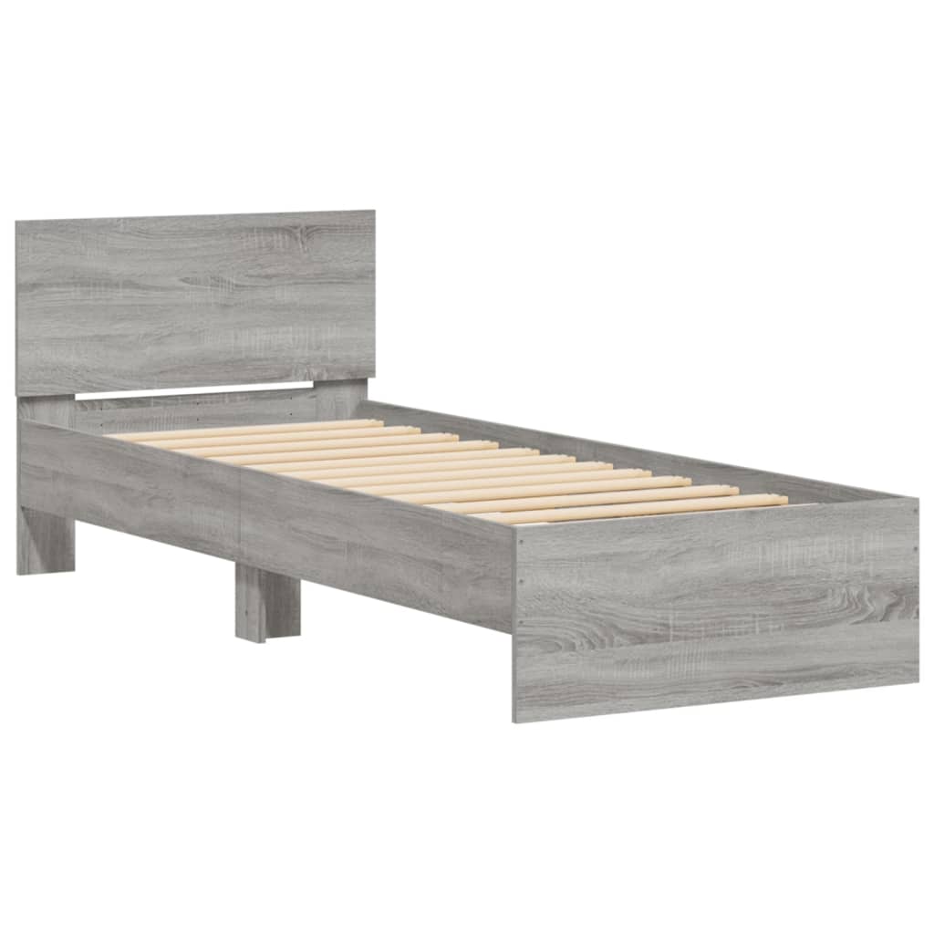 sengeramme med sengegavl og LED-lys 75x200 cm grå sonoma-eg
