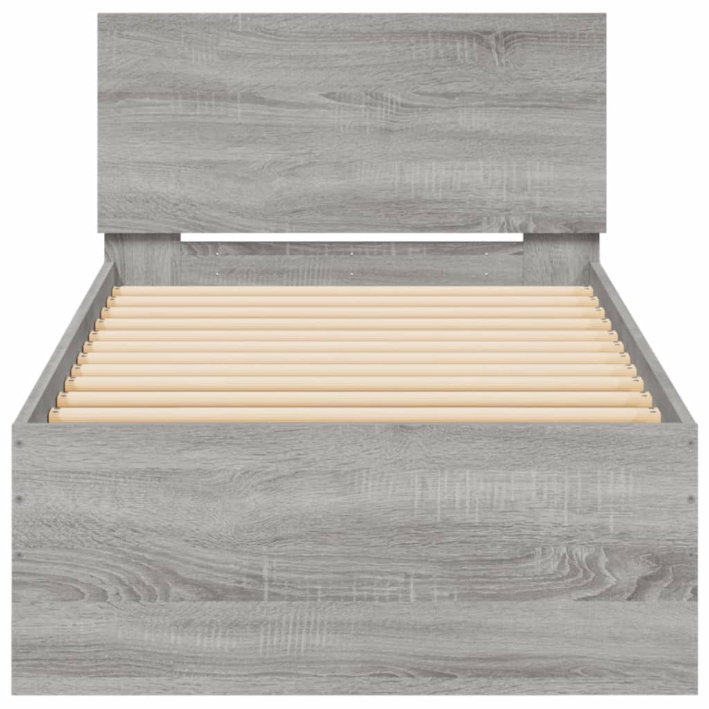 sengeramme med sengegavl og LED-lys 75x200 cm grå sonoma-eg