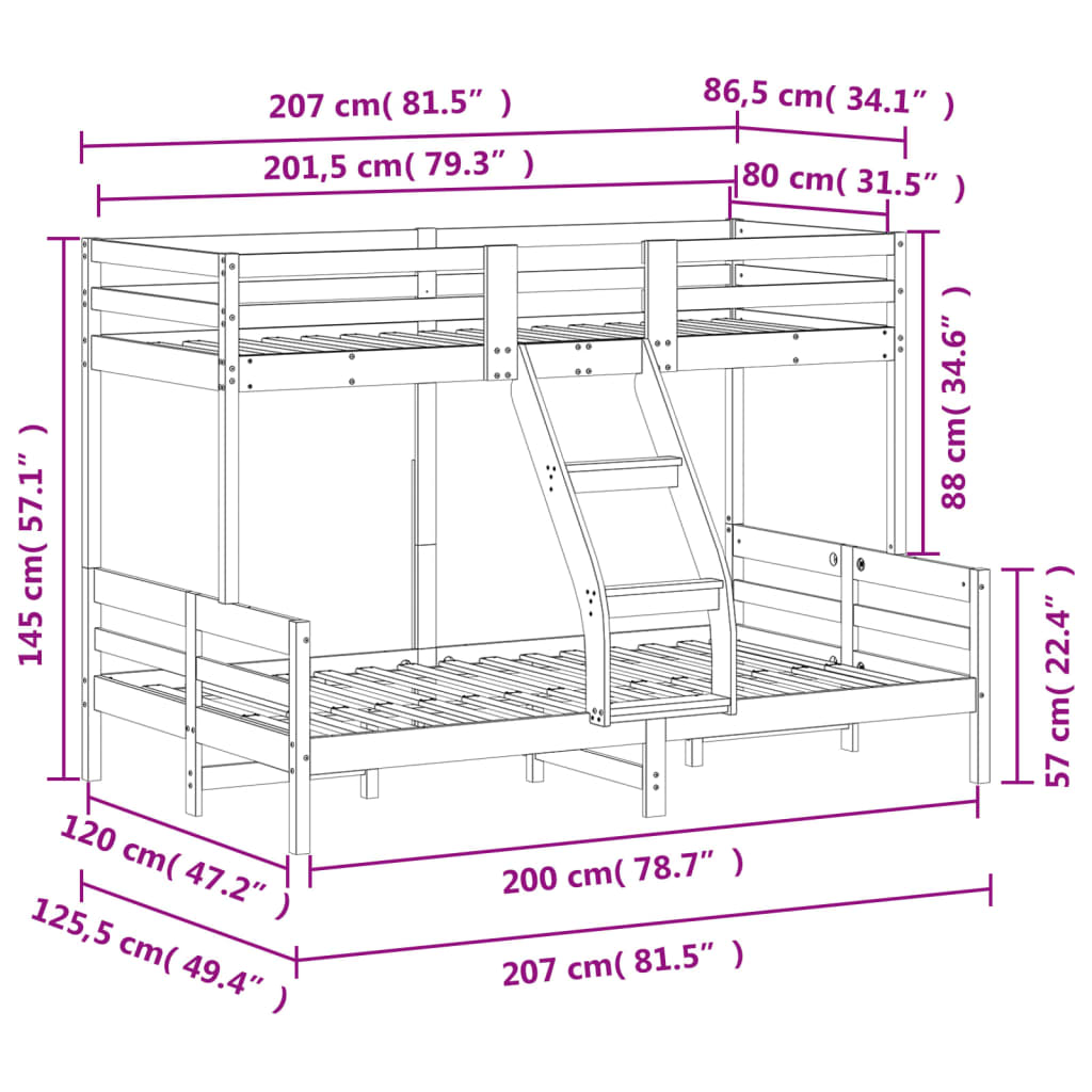 køjeseng 80x200/120x200 cm massivt fyrretræ gyldenbrun