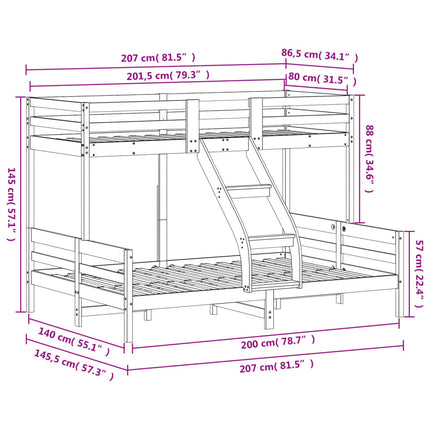 køjeseng 80x200/140x200 cm massivt fyrretræ hvid