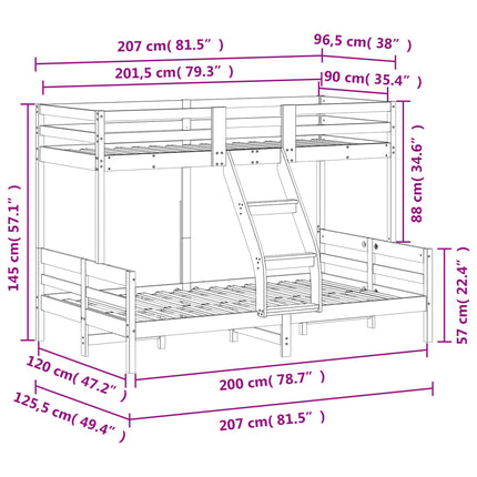 køjeseng 90x200/120x200 cm massivt fyrretræ gyldenbrun