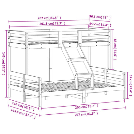 køjeseng 90x200/140x200 cm massivt fyrretræ hvid