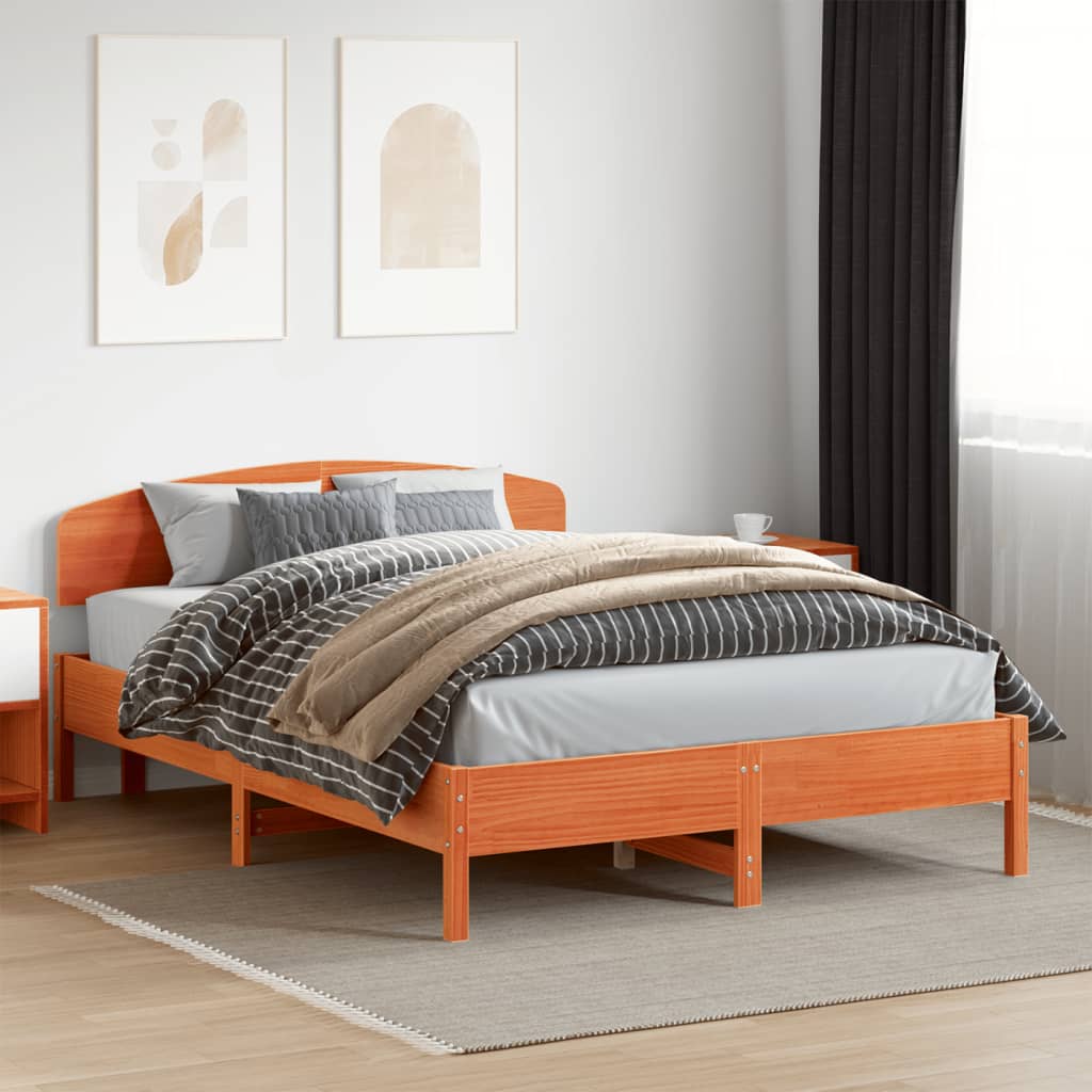 sengeramme uden madras 140x200 cm massivt fyr gyldenbrun