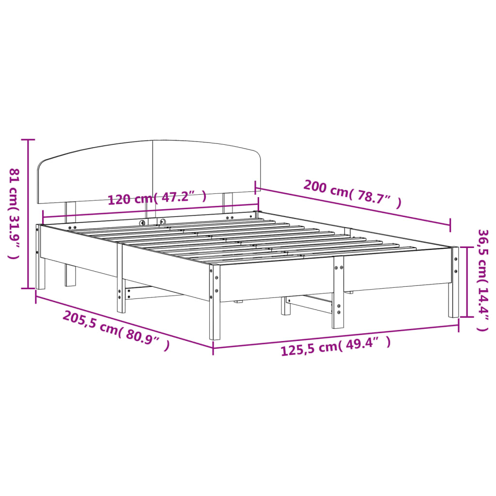 sengeramme uden madras 120x200 cm massivt fyrretræ gyldenbrun