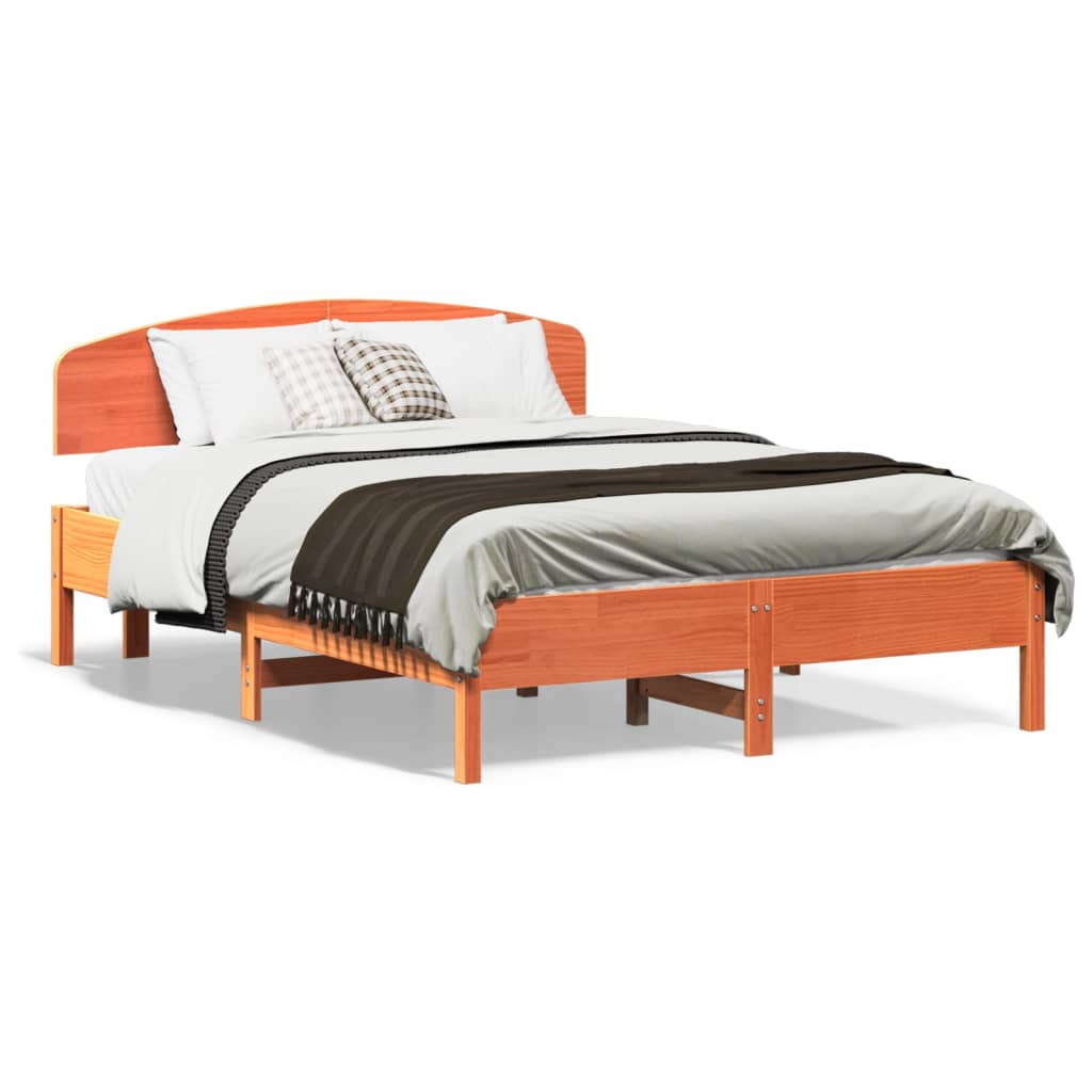 sengeramme uden madras 135x190 cm massivt fyrretræ brun