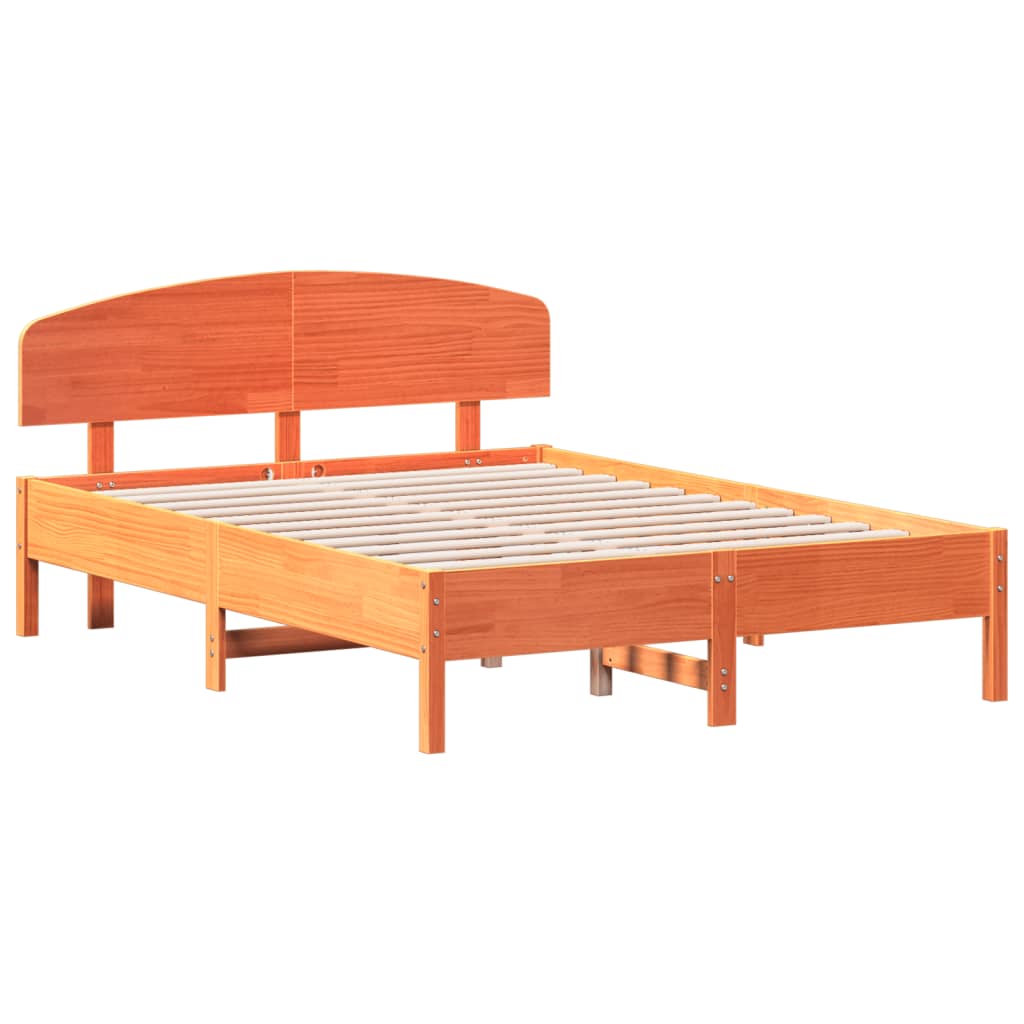 sengeramme uden madras 135x190 cm massivt fyrretræ brun