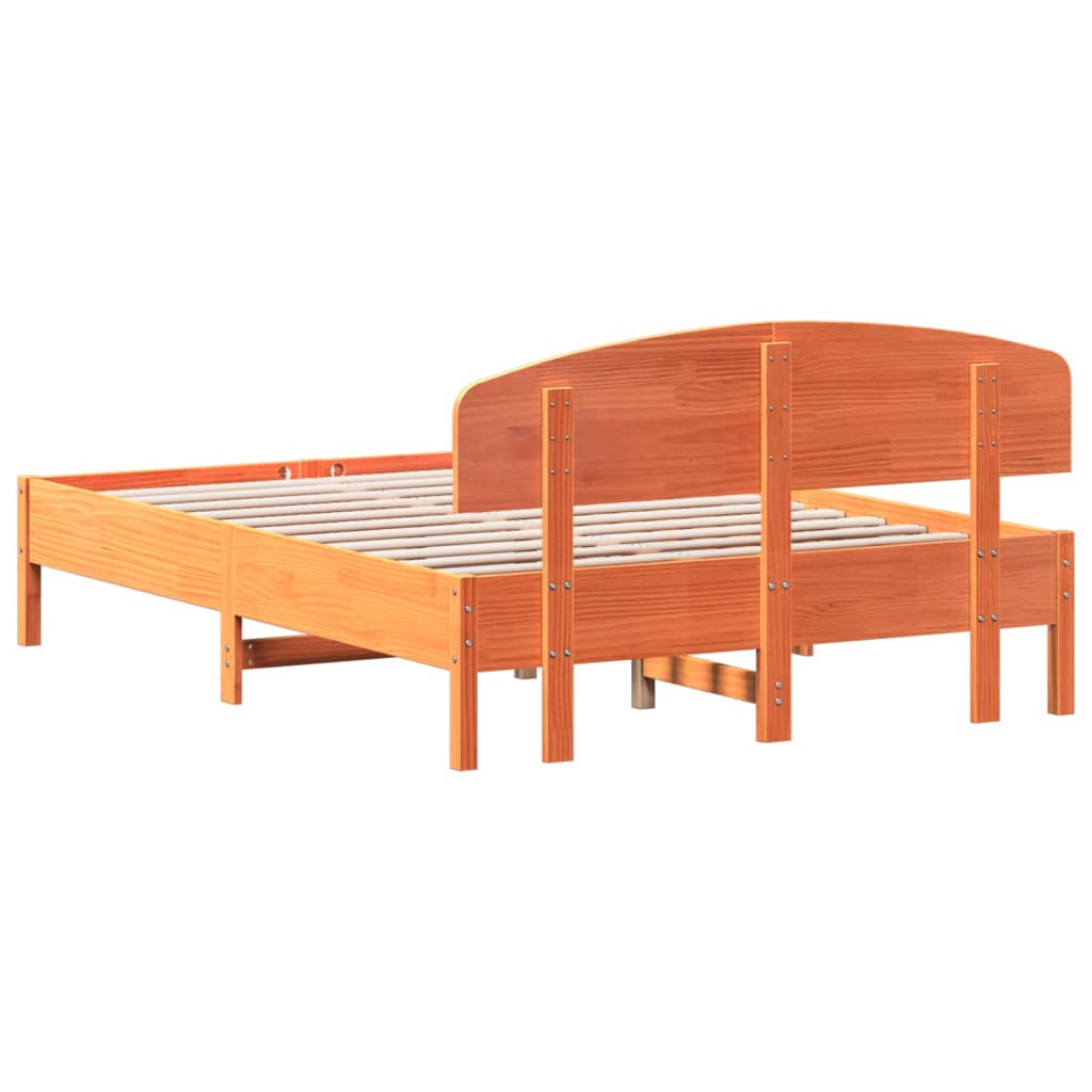 sengeramme uden madras 135x190 cm massivt fyrretræ brun