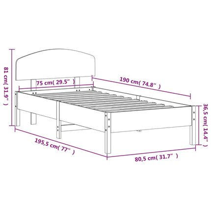 sengeramme uden madras 75x190 cm massivt fyrretræ