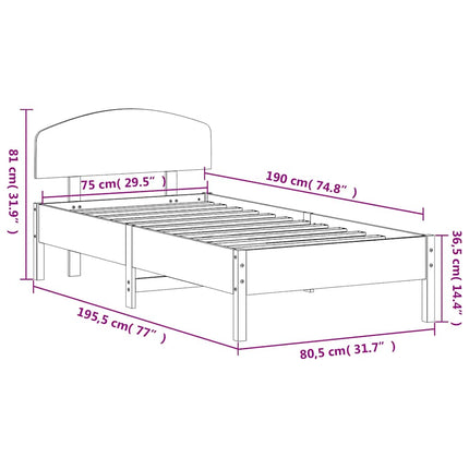 sengeramme uden madras 75x190 cm massivt fyrretræ hvid
