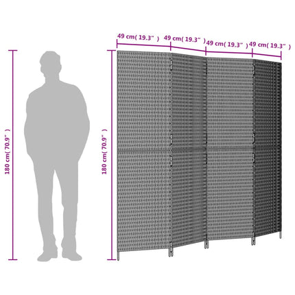 rumdeler 4 paneler polyrattan grå