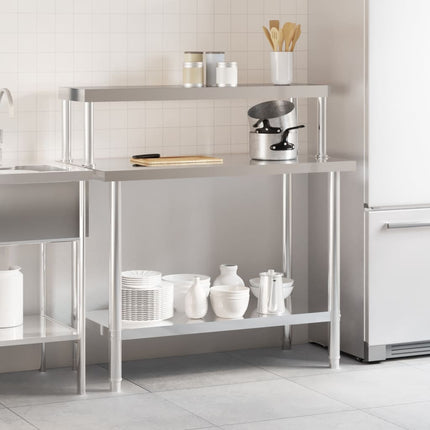 køkkenbord med tophylde 110x55x120 cm rustfrit stål