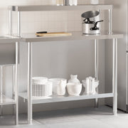 køkkenbord med tophylde 110x55x120 cm rustfrit stål