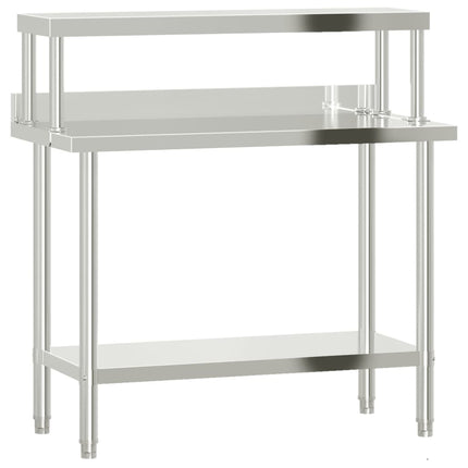 køkkenbord med tophylde 110x55x120 cm rustfrit stål