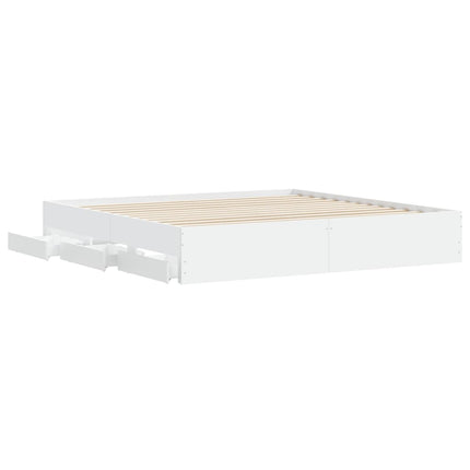 sengeramme med skuffer 200x200 cm konstrueret træ hvid