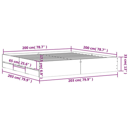sengeramme med skuffer 200x200 cm konstrueret træ sort