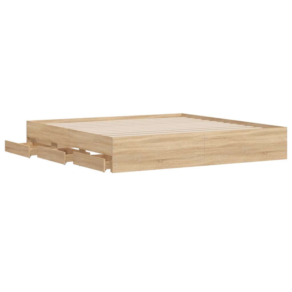 sengeramme med skuffer 200x200 cm konstrueret træ sonoma-eg