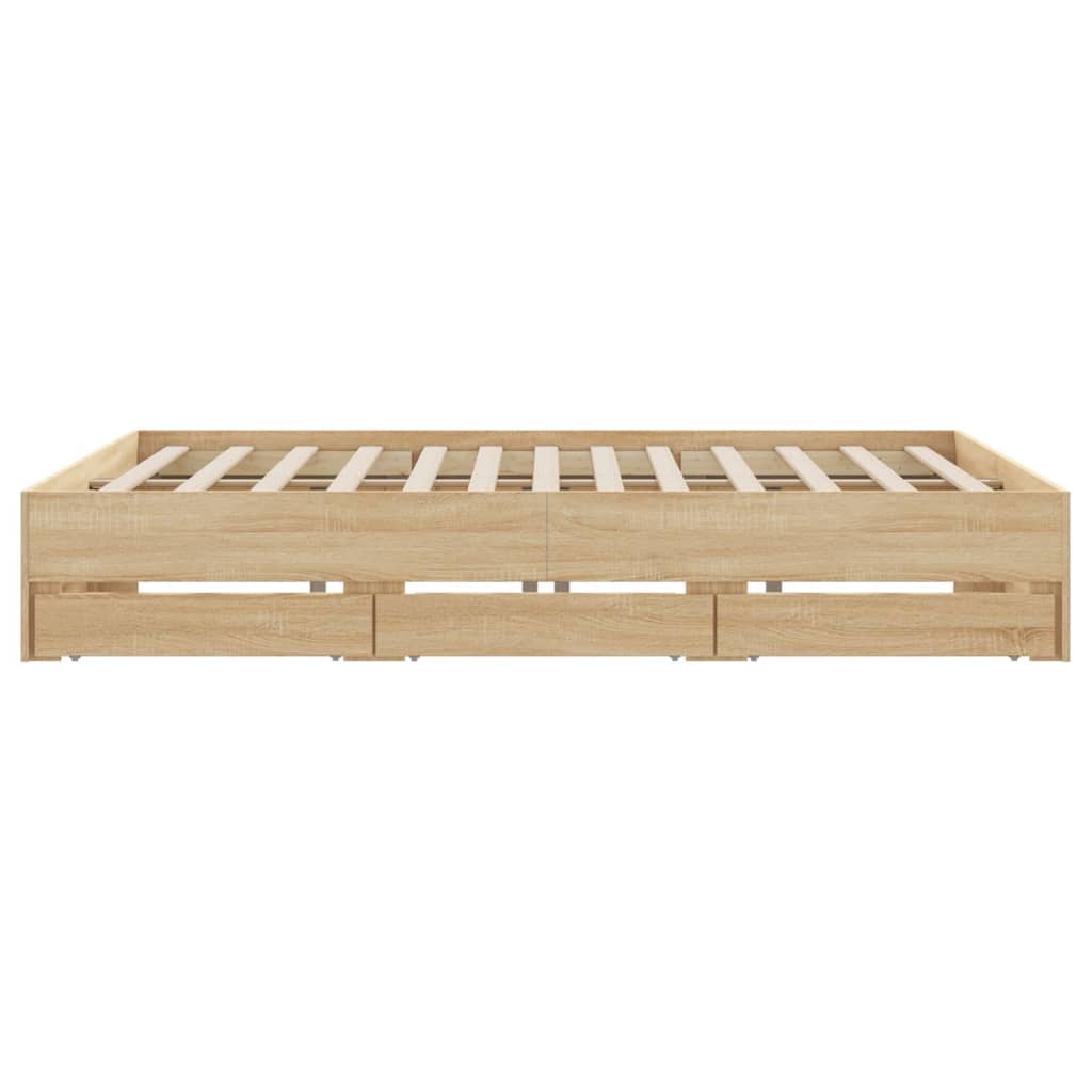 sengeramme med skuffer 200x200 cm konstrueret træ sonoma-eg