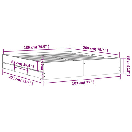 sengeramme med skuffer 180x200 cm konstrueret træ sort