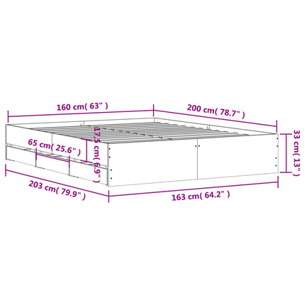 sengeramme med skuffer 160x200 cm konstrueret træ sort