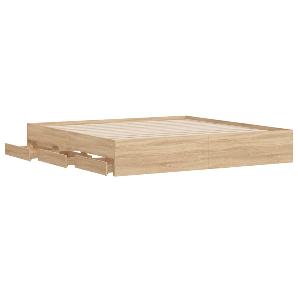 sengeramme med skuffer 160x200 cm konstrueret træ sonoma-eg