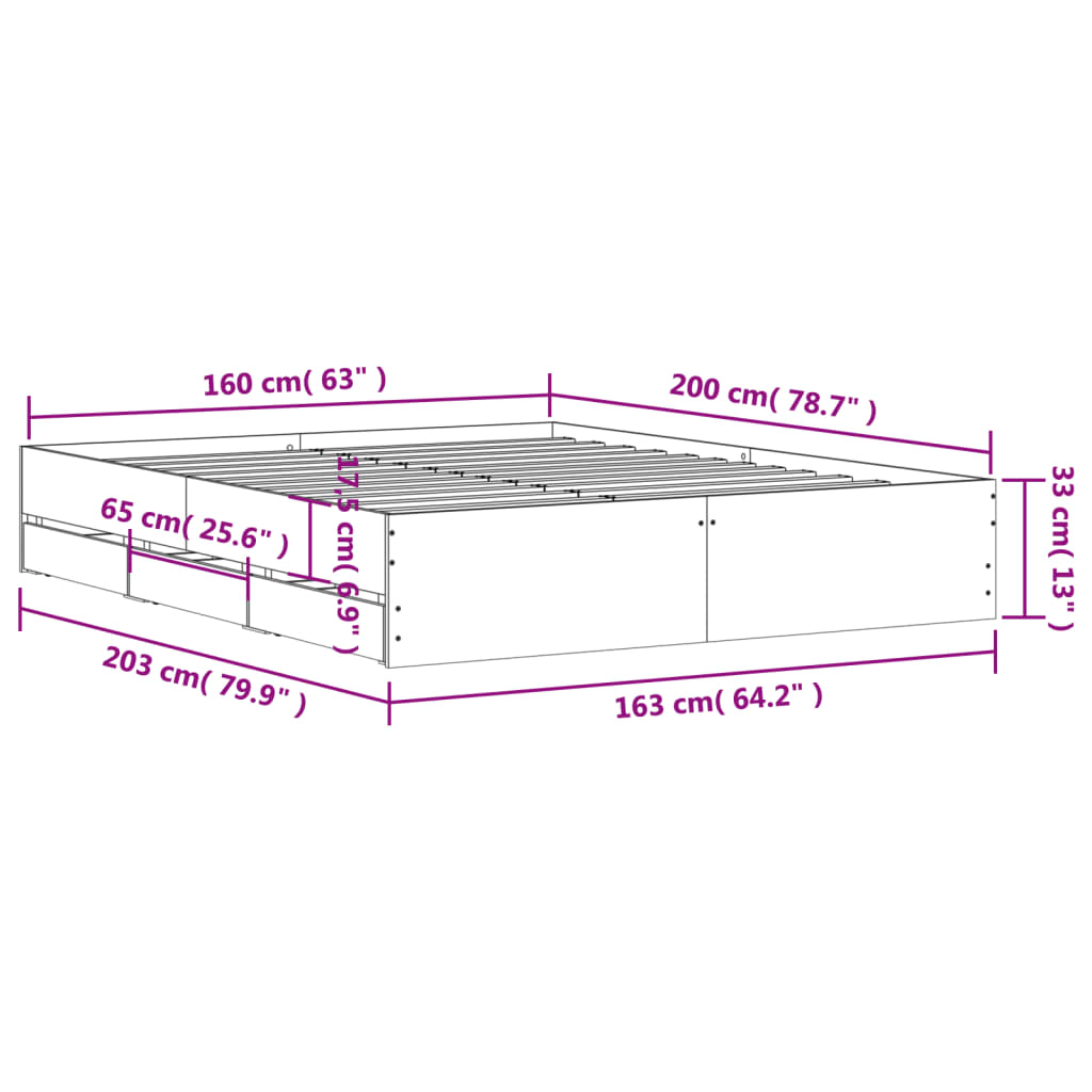 sengeramme med skuffer 160x200 cm konstrueret træ sonoma-eg