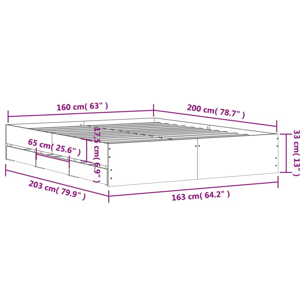 sengeramme med skuffer 160x200 cm konstrueret træ betongrå