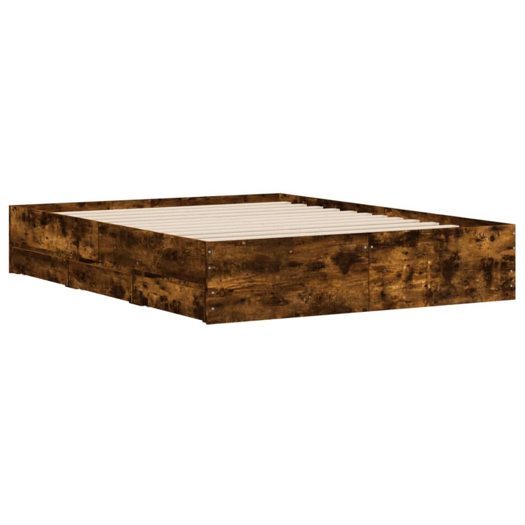 sengeramme med skuffer 150x200 cm konstrueret træ røget eg