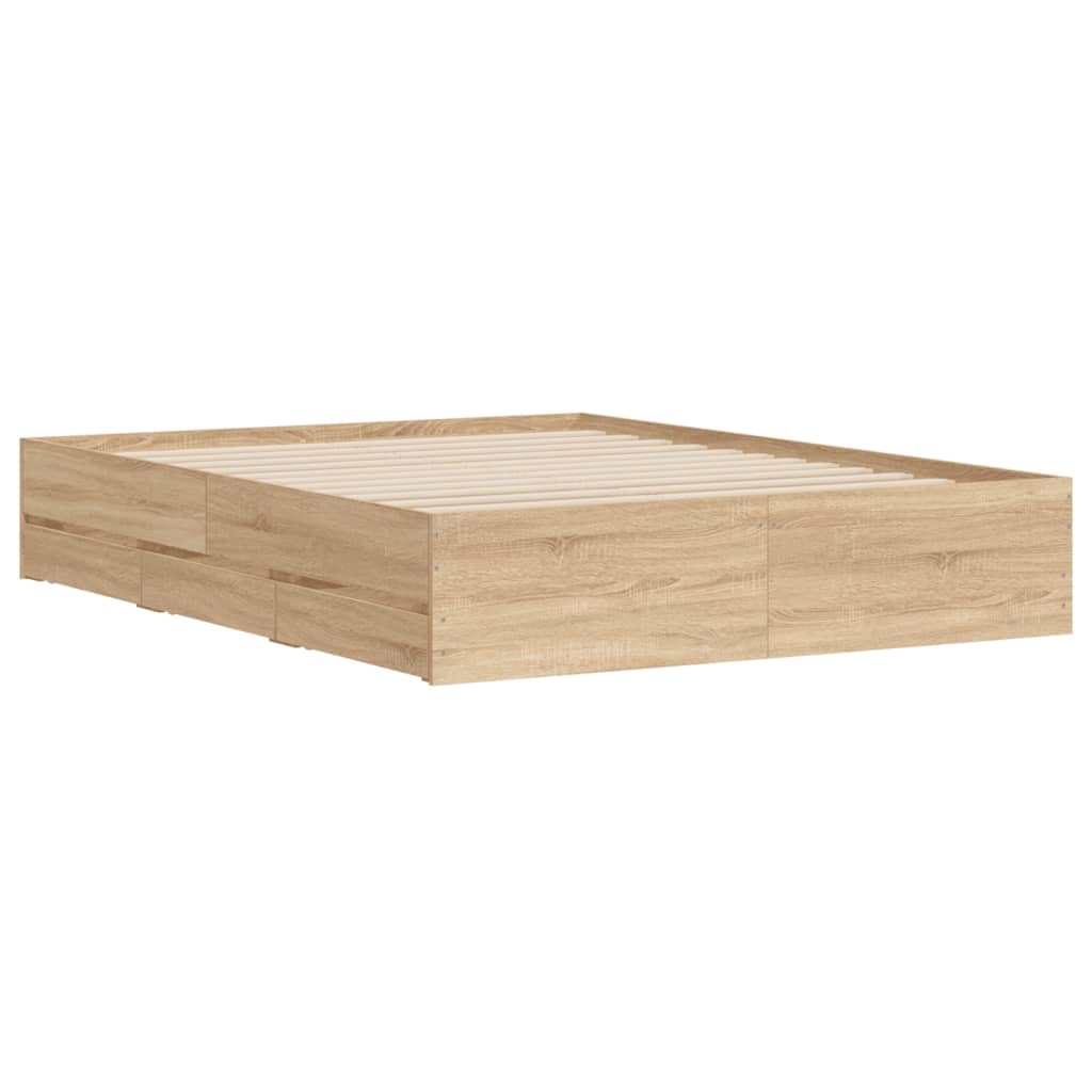 sengeramme med skuffer 140x200 cm konstrueret træ sonoma-eg