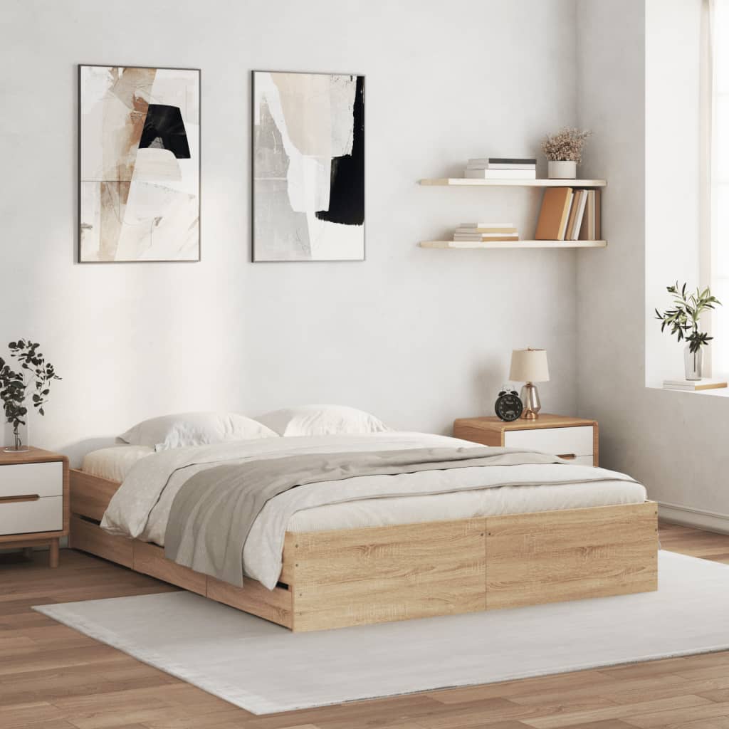 sengeramme med skuffer 140x200 cm konstrueret træ sonoma-eg