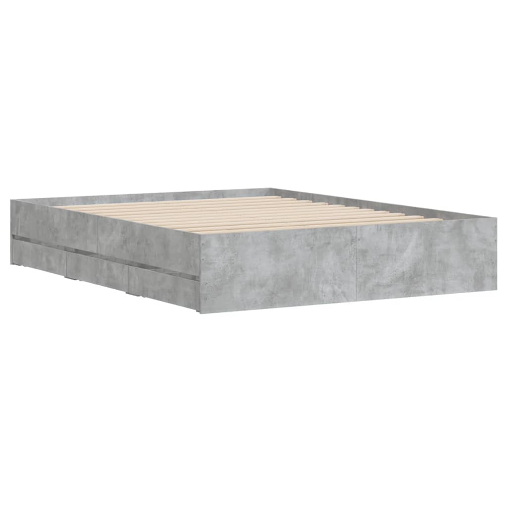 sengeramme med skuffer 140x200 cm konstrueret træ betongrå