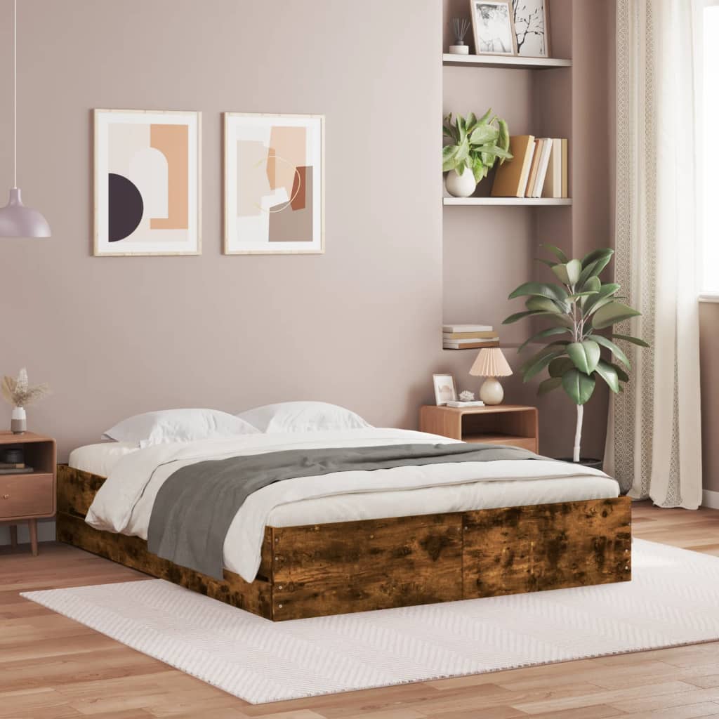 sengeramme med skuffer 140x200 cm konstrueret træ røget eg