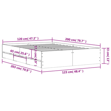 sengeramme med skuffer 120x200 cm konstrueret træ røget eg