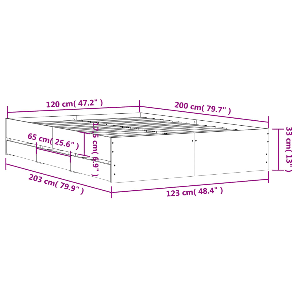 sengeramme med skuffer 120x200 cm konstrueret træ røget eg