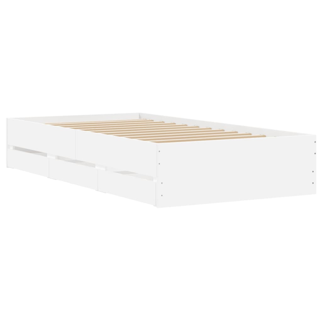 sengeramme med skuffer 100x200 cm konstrueret træ hvid
