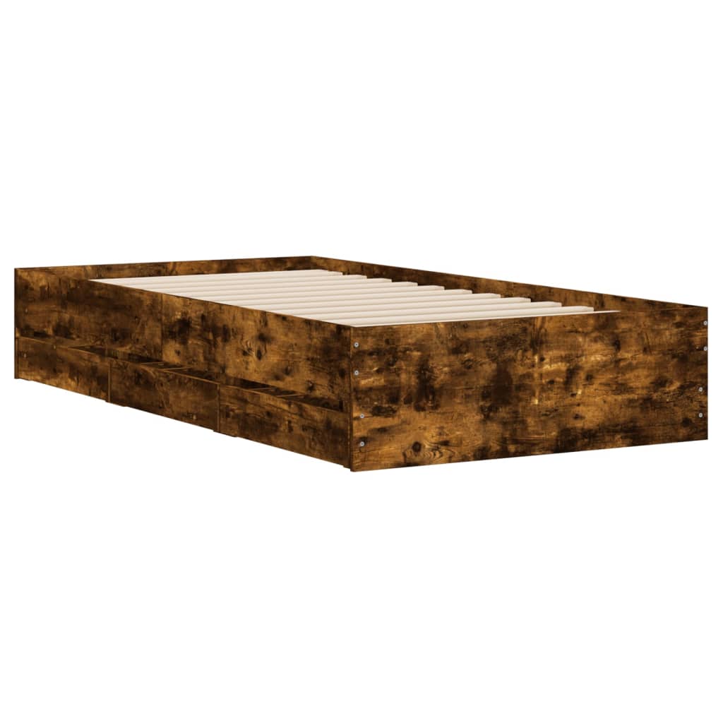 sengeramme med skuffer 100x200 cm konstrueret træ røget eg