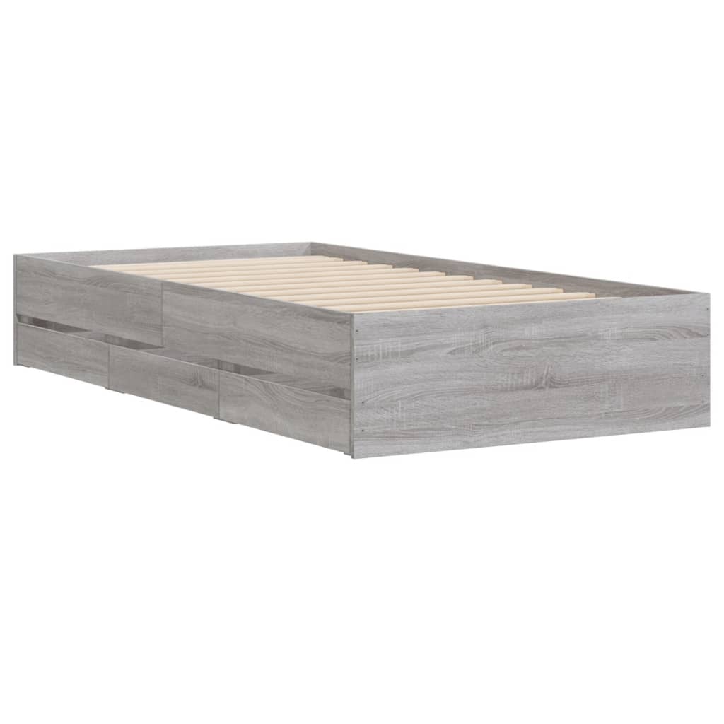 sengeramme med skuffer 100x200 cm konstrueret træ grå sonoma-eg