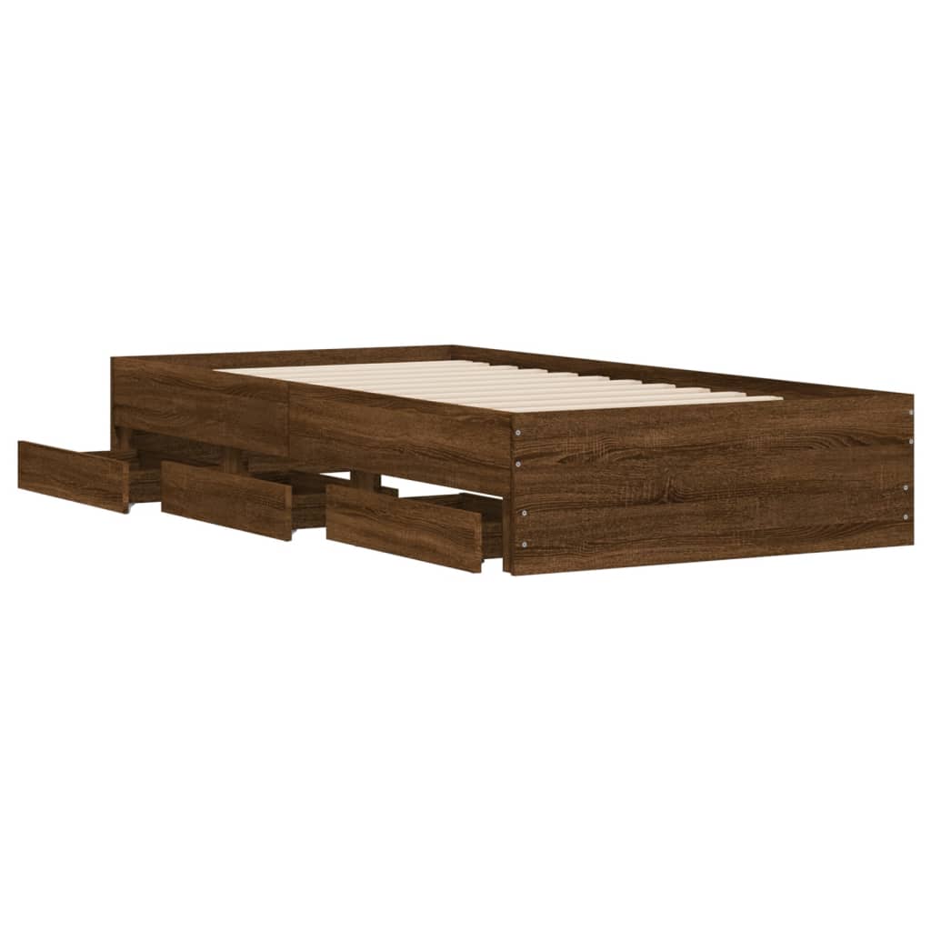 sengeramme med skuffer 100x200 cm konstrueret træ brunt egetræ