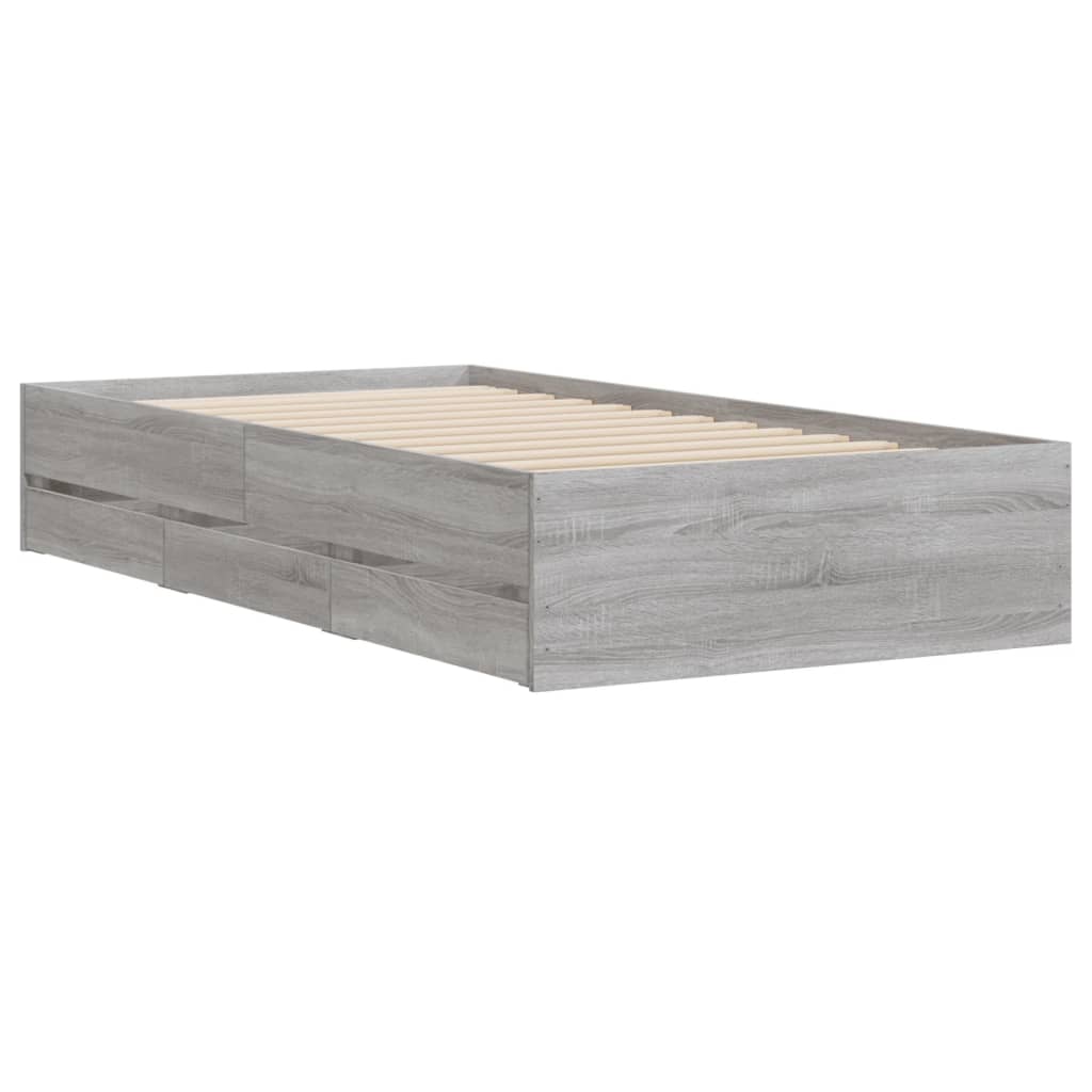 sengeramme med skuffer 90x200 cm konstrueret træ grå sonoma-eg