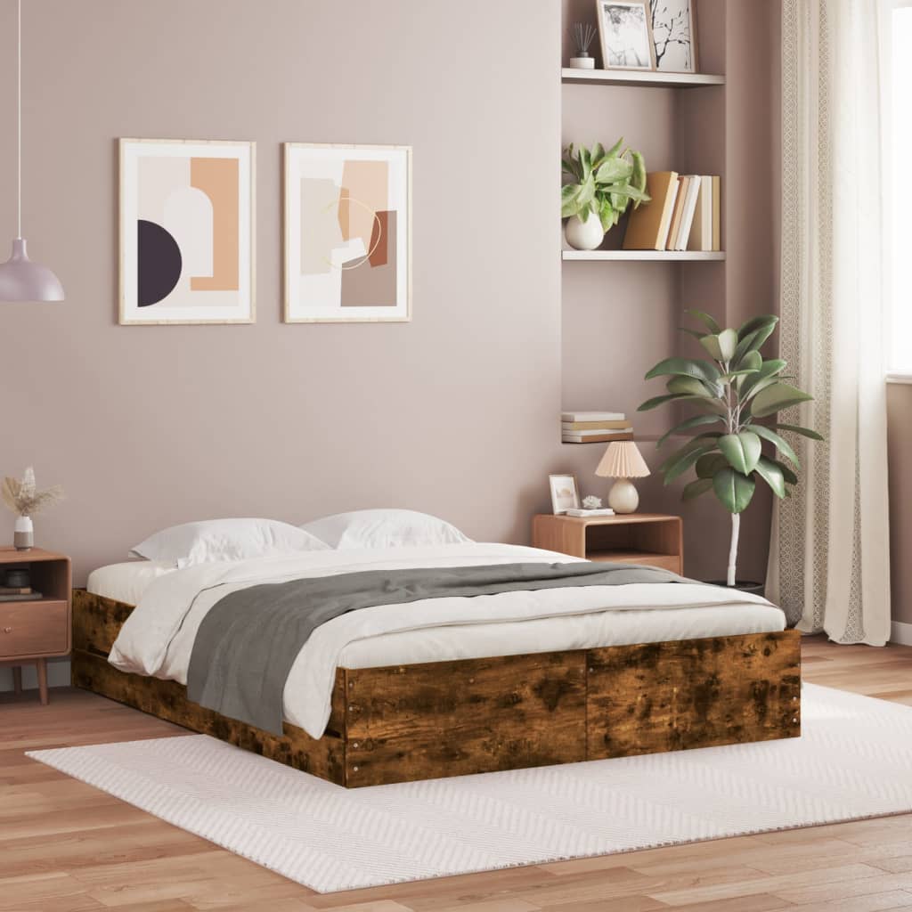 sengeramme med skuffer 140x190 cm konstrueret træ røget eg