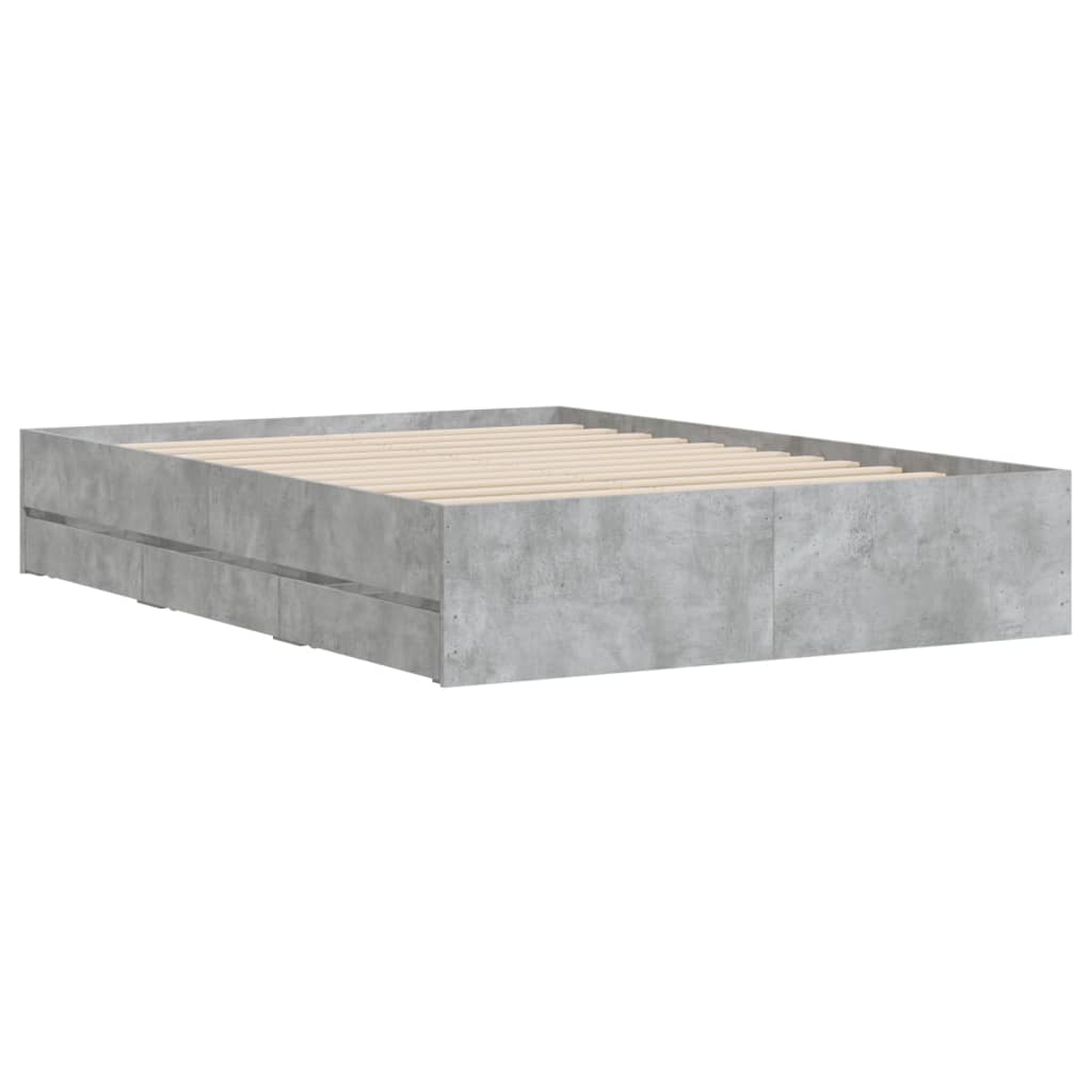 sengeramme med skuffer 135x190 cm konstrueret træ betongrå