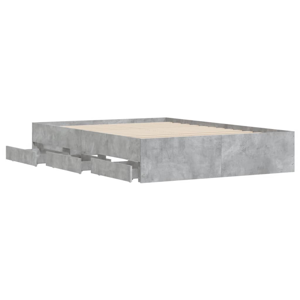 sengeramme med skuffer 135x190 cm konstrueret træ betongrå
