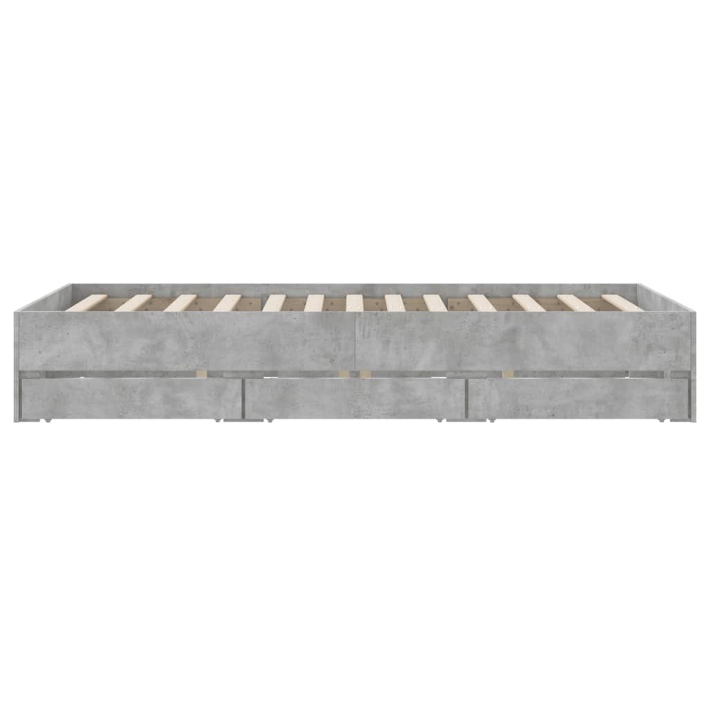 sengeramme med skuffer 135x190 cm konstrueret træ betongrå