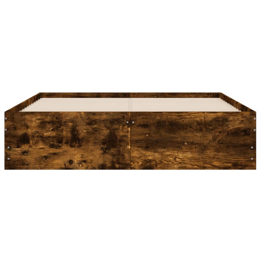 sengeramme med skuffer 135x190 cm konstrueret træ røget eg