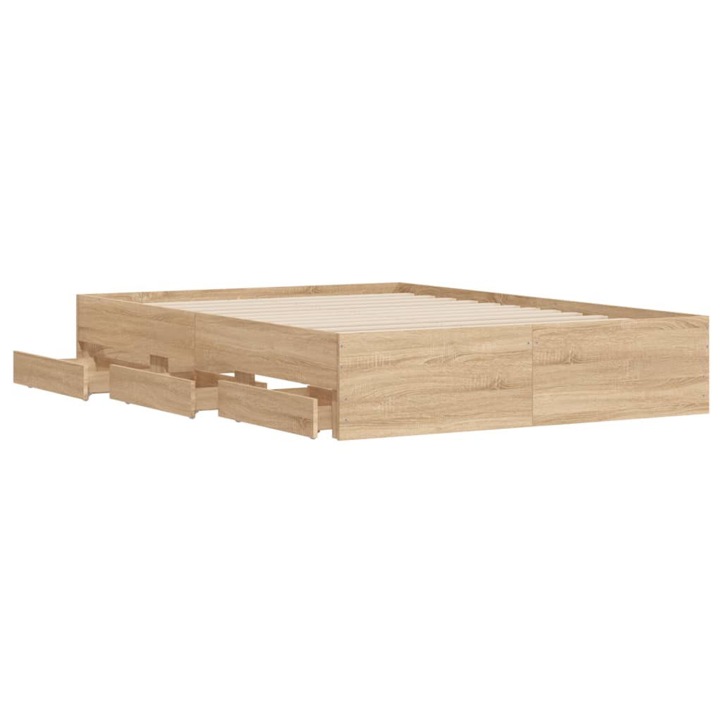 sengeramme med skuffer 120x190 cm konstrueret træ sonoma-eg