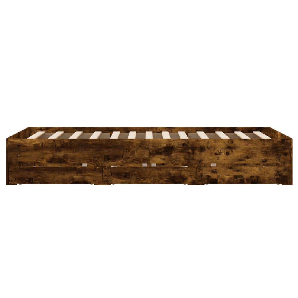 sengeramme med skuffer 120x190 cm konstrueret træ røget eg