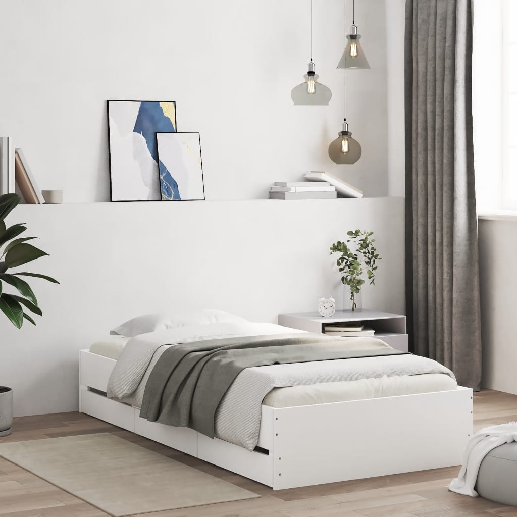 sengeramme med skuffer 90x190 cm konstrueret træ hvid