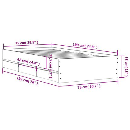 sengeramme med skuffer 75x190 cm konstrueret træ sonoma-eg